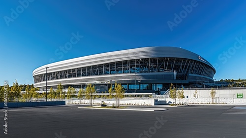 Modern Stadium Architecture Against Clear Sky