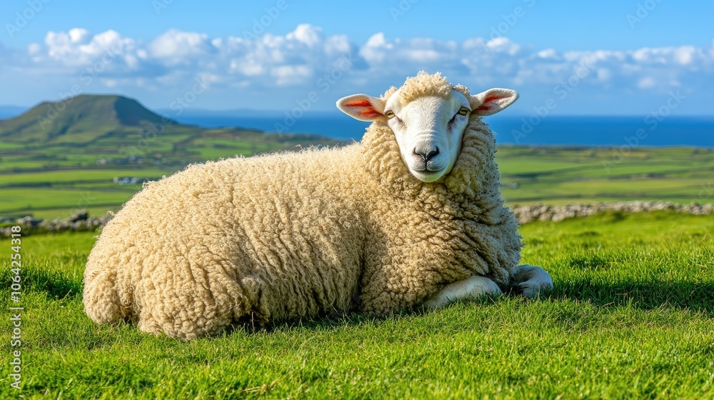 Fototapeta premium Relaxed Sheep in Scenic Green Landscape