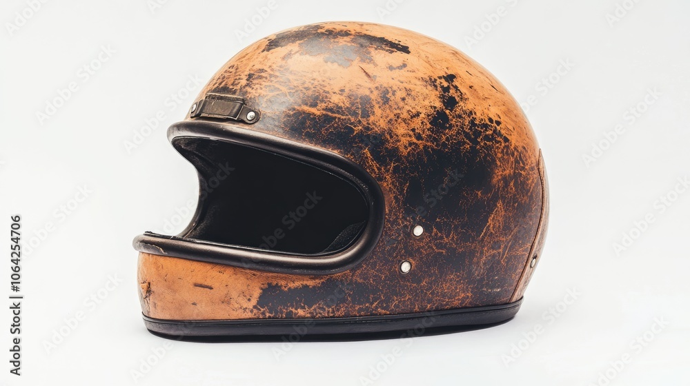 Fototapeta premium Vintage Leather Motorcycle Helmet on White Background