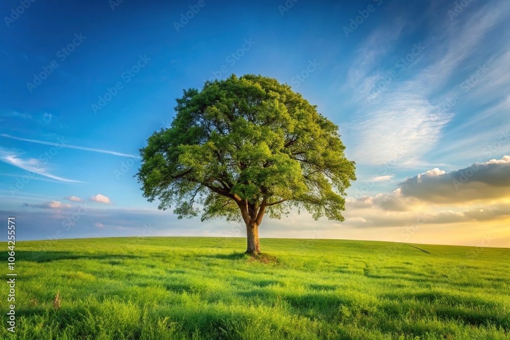 Meadow with single tree and horizon tree in centre, Long Shot Meadow with single tree and horizon tree in centre, Long Shot