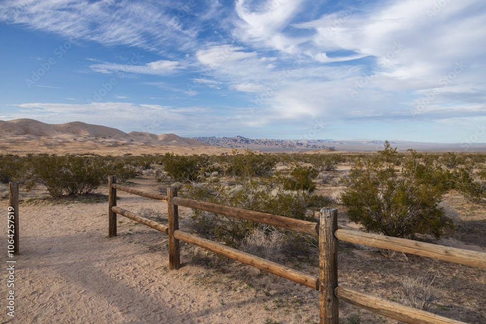 Walking path to Kelso Dunes, Mojave National Preserve, California Walking path to Kelso Dunes, Mojave National Preserve, California