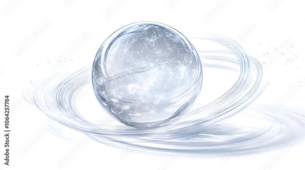A transparent crystal-like globe, with long, elegant star trails arcing around it A transparent crystal-like globe, with long, elegant star trails arcing around it