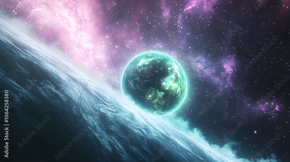 Fototapeta premium Globe with Northern Lights and Stars