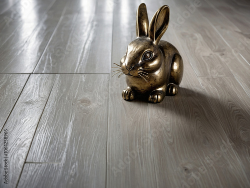 white rabbit on wooden background photo