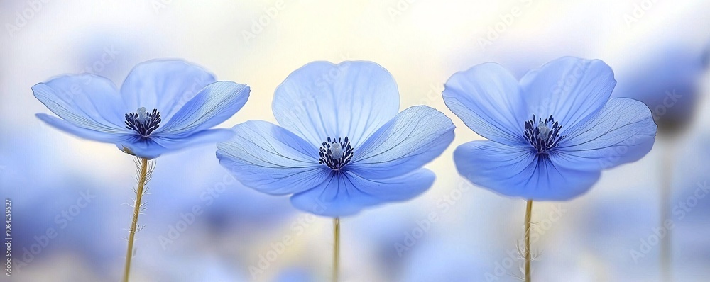 Naklejka premium Delicate Blue Flowers with Soft Background Floral Macro Photography