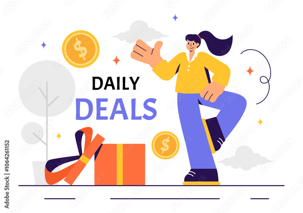 Daily Deals Vector Illustration Showcasing Various Shopping Items with Increasing Discounts to Ideal for Promotions, Sales, and E-Commerce Background Daily Deals Vector Illustration Showcasing Various Shopping Items with Increasing Discounts to Ideal for Promotions, Sales, and E-Commerce Background