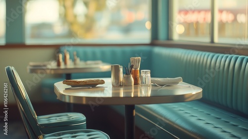 An empty scene featuring blank mockup template (Vintage Diner Table Setting for National Fast Food Day), 