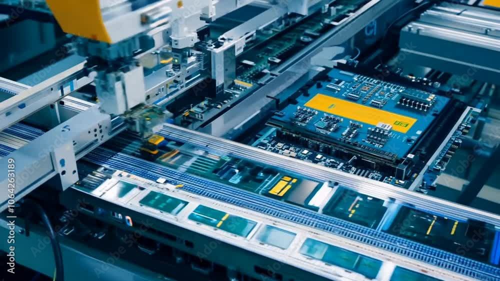 Automated electronic circuit board manufacturing process. Automated electronic circuit board manufacturing process.