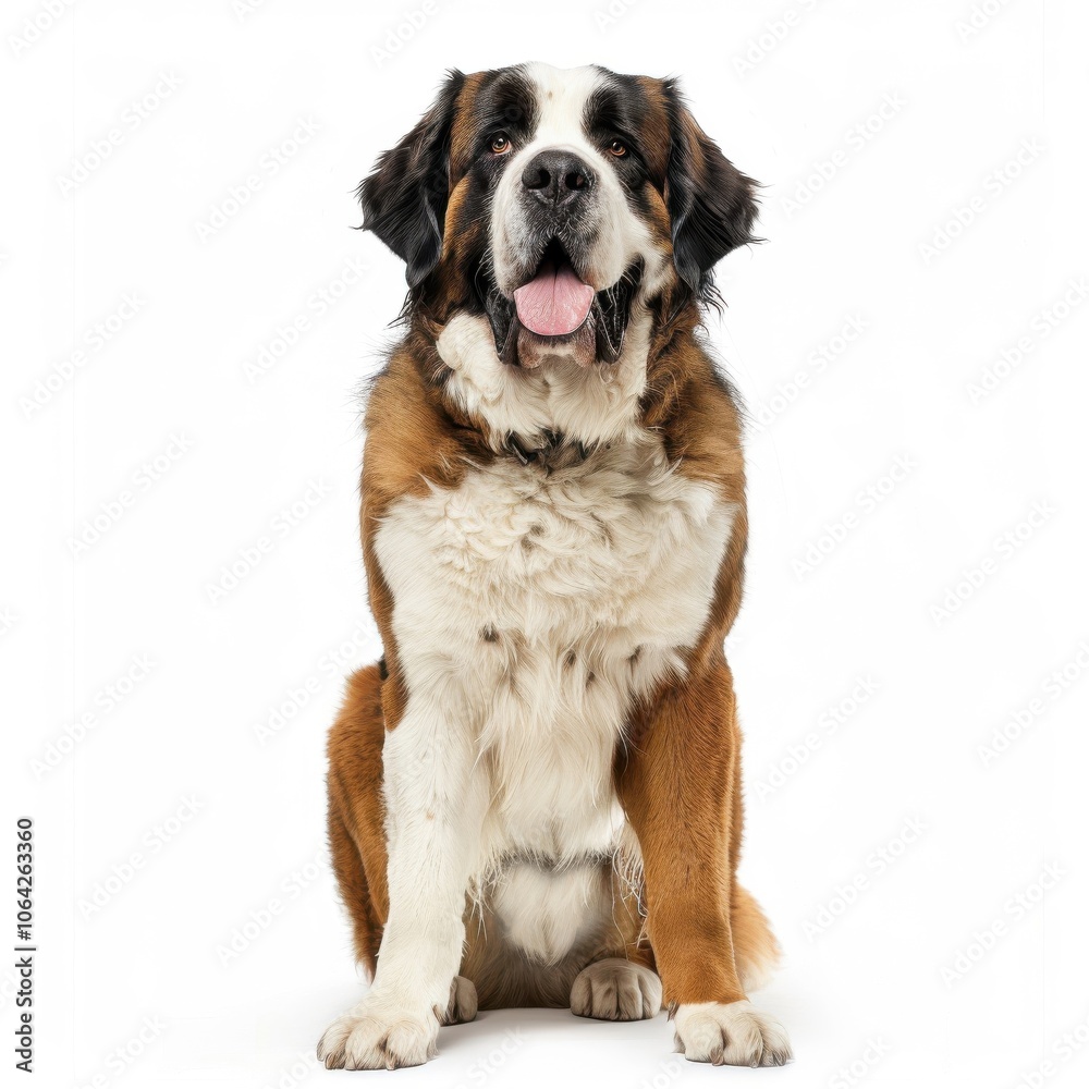 A close-up of a Saint Bernard reveals its expressive eyes and warm fur, beautifully highlighted by a pale backdrop.