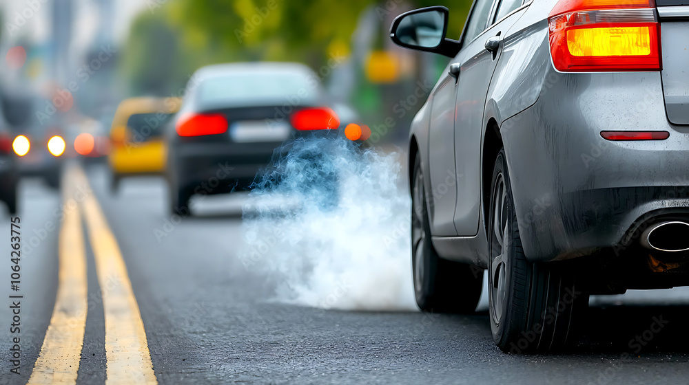 Dense traffic jam causes exhaust fumes to accumulate in urban areas Dense traffic jam causes exhaust fumes to accumulate in urban areas