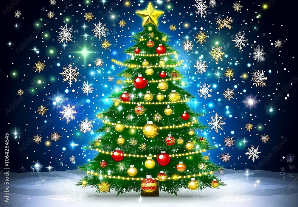 christmas tree with balls and snowflakes christmas tree with balls and snowflakes