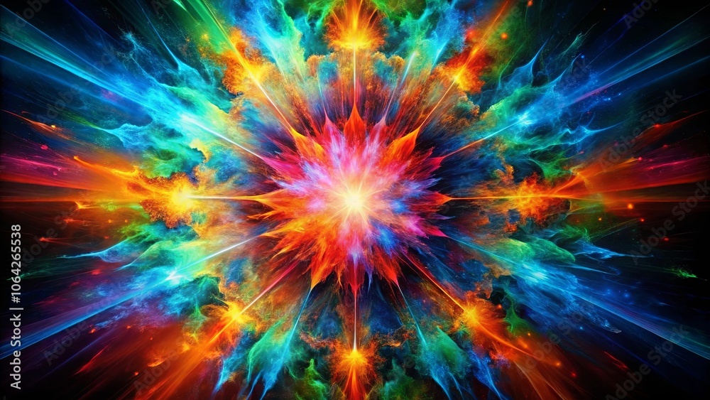 A vibrant explosion of colors emanating from a central point, forming a celestial burst of energy with swirling, ethereal patterns. A vibrant explosion of colors emanating from a central point, forming a celestial burst of energy with swirling, ethereal patterns.