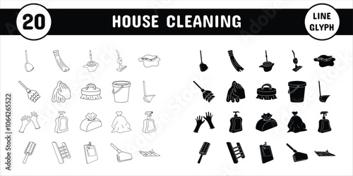 House Cleaning Line Glyph Vector Illustration Icon Sticker Set Design Materials