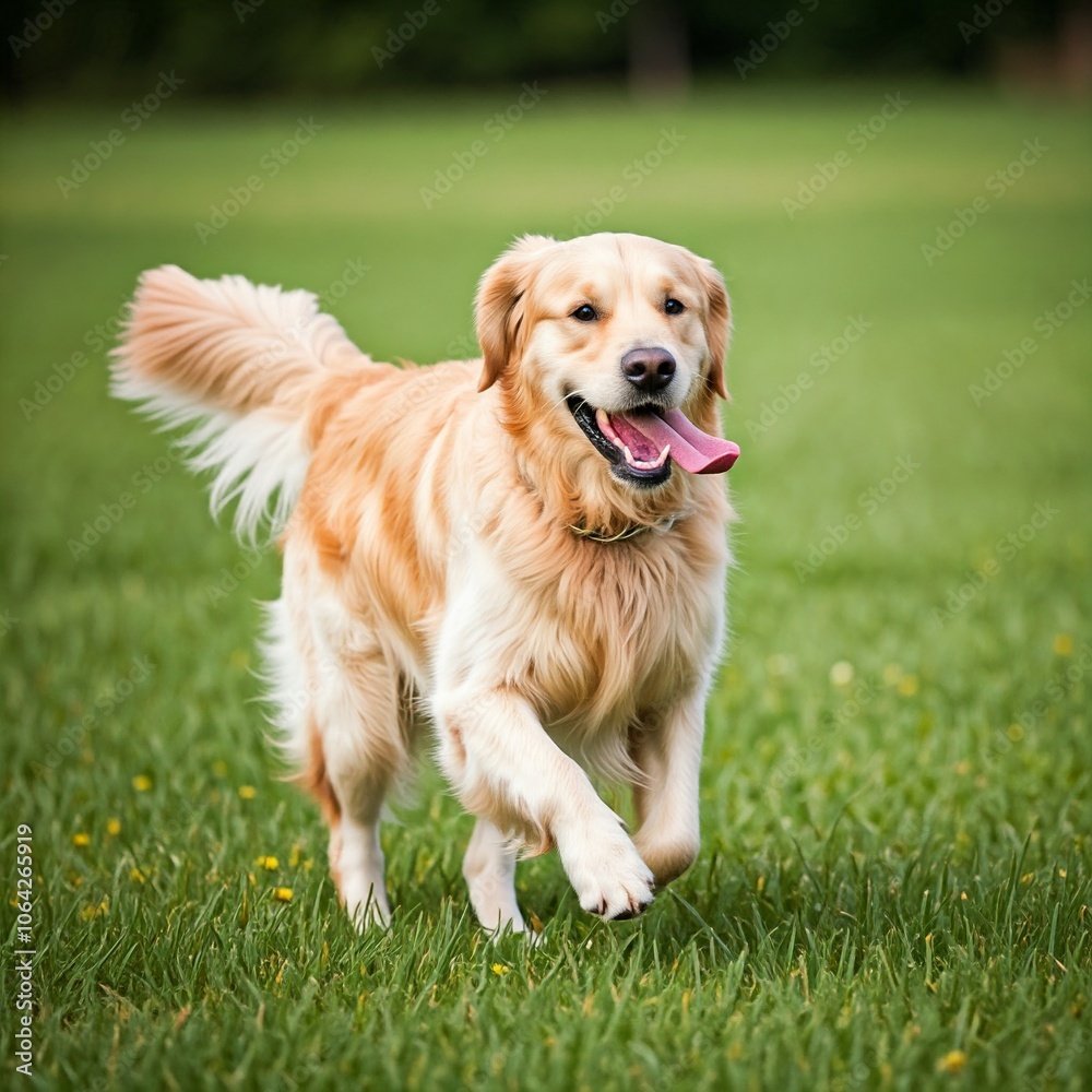 golden retriever dog running in green grass field park happy smiling tongue out outdoor golden retriever dog running in green grass field park happy smiling tongue out outdoor