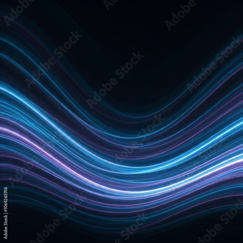 abstract blue and purple glowing light swirls and lines on black background