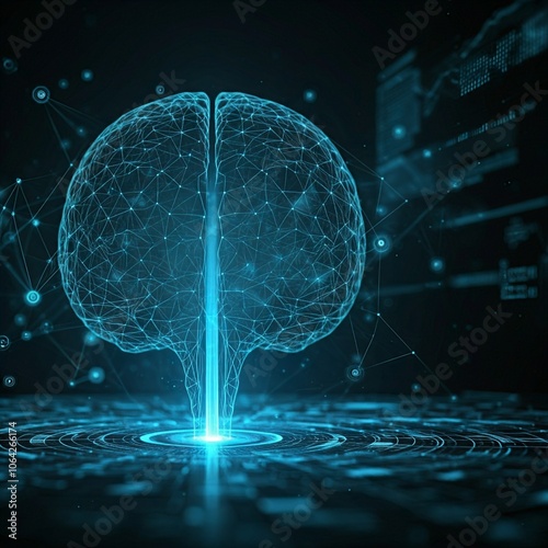 abstract blue digital brain network connection pattern sci fi technology background