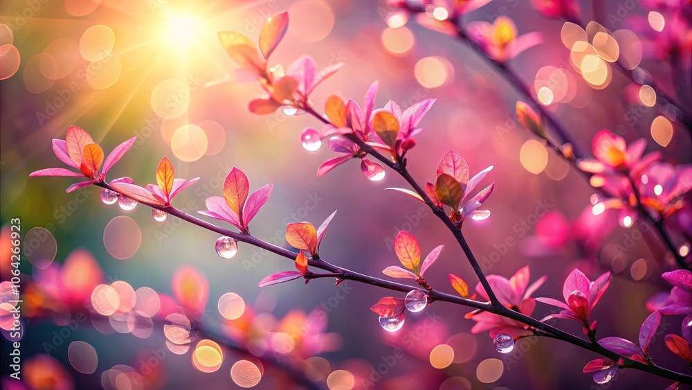 A Delicate Branch Adorned with Dew Drops Reflecting the Warmth of the Sun Through a Shimmering Veil of Light A Delicate Branch Adorned with Dew Drops Reflecting the Warmth of the Sun Through a Shimmering Veil of Light