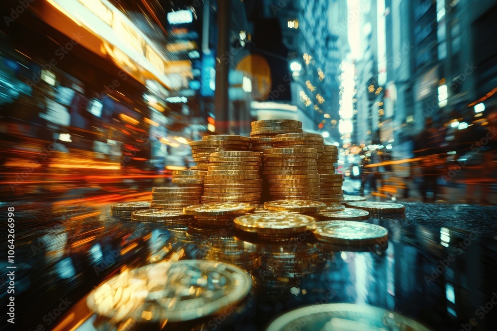 Cascading Gold Coins Creating a Growing Pile Cascading Gold Coins Creating a Growing Pile