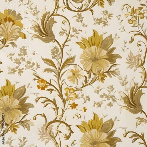 floral pattern gold wallpaper Generative AI