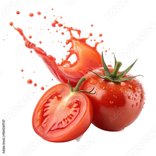 fresh tomato with water splash in a transparent background