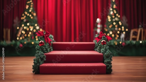 podium decorated for Christmas