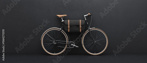 Stylish bicycle with wooden accents against a dark background, perfect for urban lifestyle and eco-friendly transport. photo