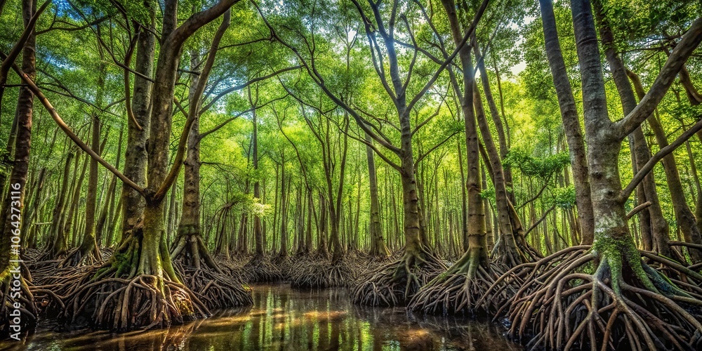 Towering trees and dense underbrush create a dense thicket that blocks out most of the sunlight, overgrown, dense foliage, nature, outdoor scenery Towering trees and dense underbrush create a dense thicket that blocks out most of the sunlight, overgrown, dense foliage, nature, outdoor scenery