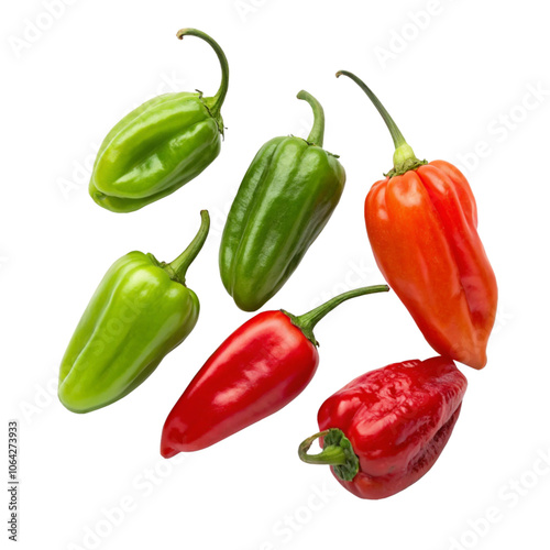 red and green peppers on transparent background
