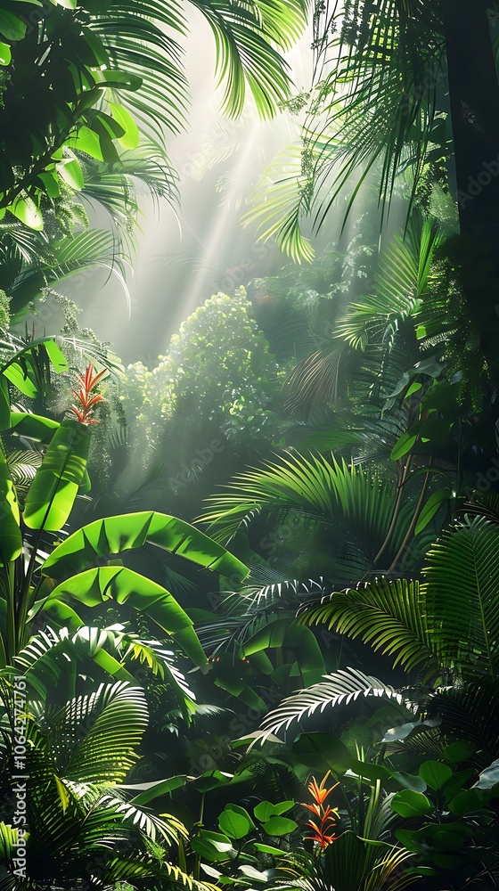 Sun rays shining through the leaves of tropical plants in the botanical garden Sun rays shining through the leaves of tropical plants in the botanical garden