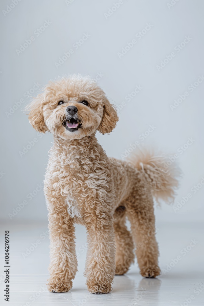 Happy Poodle Dog in White Studio Happy Poodle Dog in White Studio