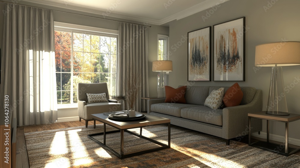 Fototapeta premium Modern Living Room with Natural Light and Contemporary Decor