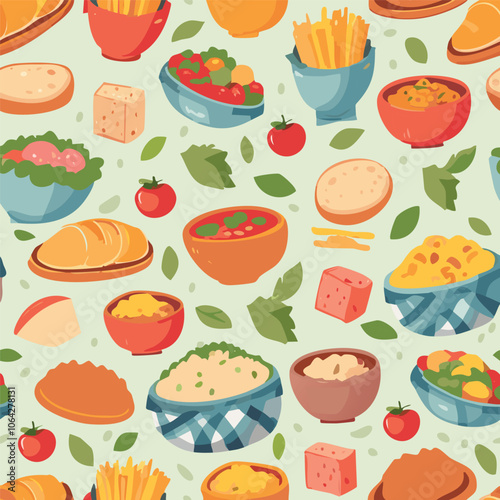 Seamless pattern of delicious food collection