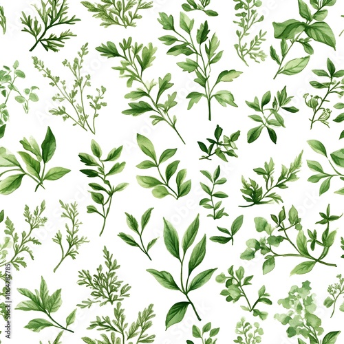 Watercolor Green Leaves Seamless Pattern