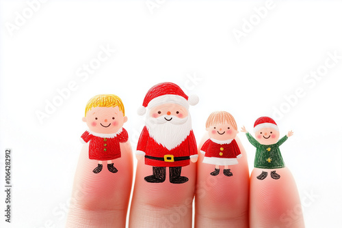 A finger painting of a  hand with Santa Claus and his family against a white background. sta ovo znaci na srpskom photo