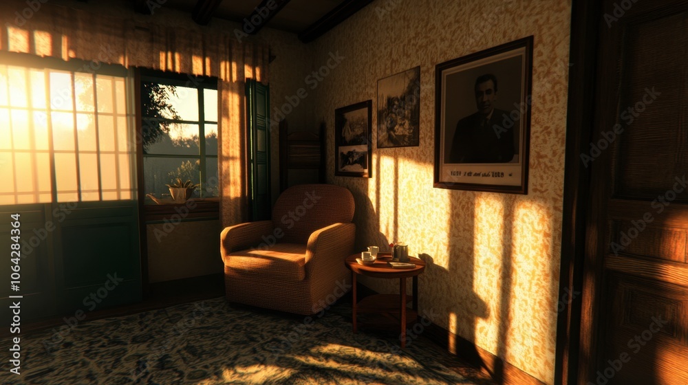 Fototapeta premium Cozy Sunlit Room with Vintage Decor