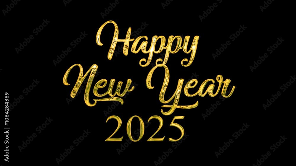 Happy New Year 2025 with gold glitter text animation on alpha background