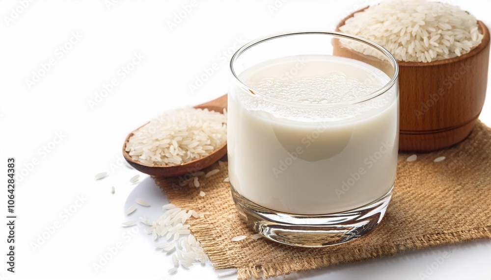 Rice Milk on white background isolated. Beverage. Drink.