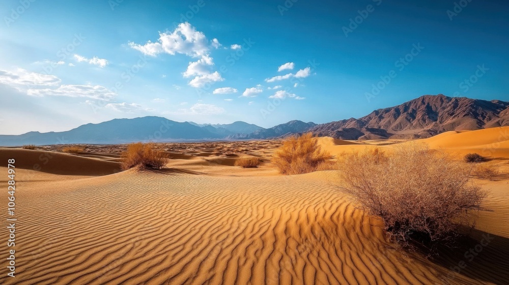 Serene Desert Landscape with Golden Sands and Blue Sky