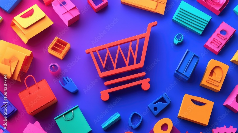 Obraz premium Colorful Shopping Icons on Vibrant Background
