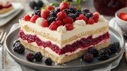 Delicious Layered Berry Cake with Cream Topping