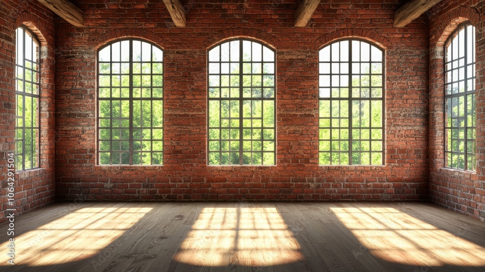 Bright Industrial Space with Large Windows and Wooden Floor Bright Industrial Space with Large Windows and Wooden Floor