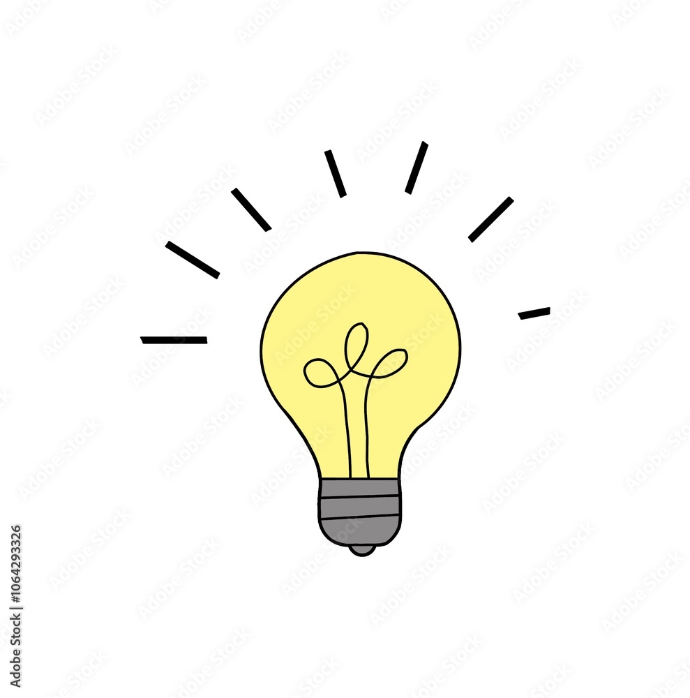 A light bulb glowing with yellow light A light bulb glowing with yellow light