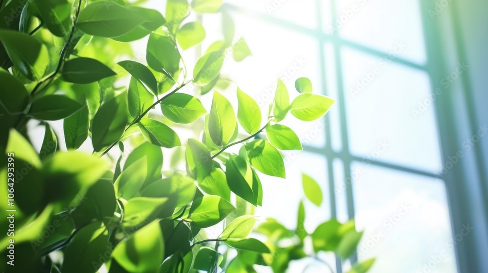Naklejka premium Lush Green Leaves in Bright Natural Light