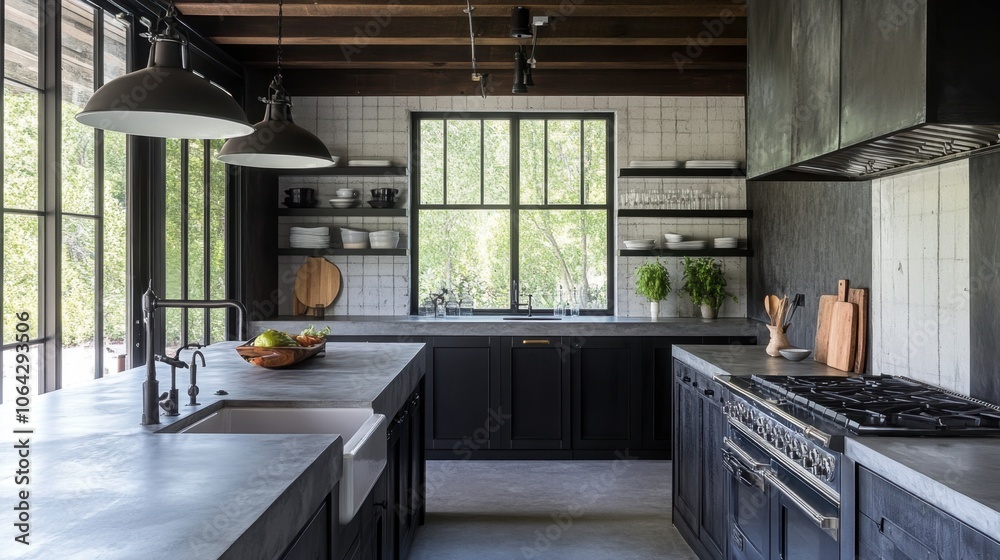 Modern Kitchen with Dark Finishes and Natural Light Modern Kitchen with Dark Finishes and Natural Light