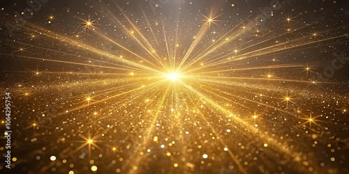 A radiant burst of golden light emanating from a central point, illuminating the surrounding space with a dazzling display of shimmering particles and sparkling stars.