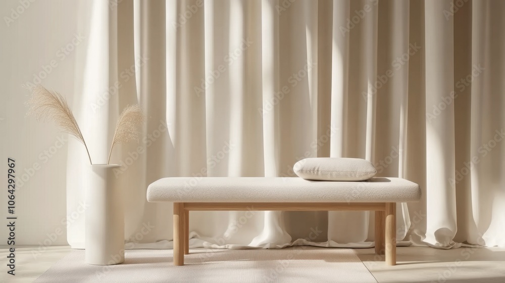 Minimalist Interior with Bench and Plants Minimalist Interior with Bench and Plants