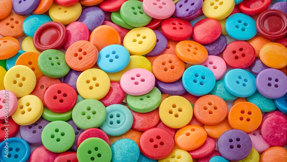 A vibrant tapestry of colorful buttons, each with four distinct holes, creating a visually captivating and textured abstract art piece.