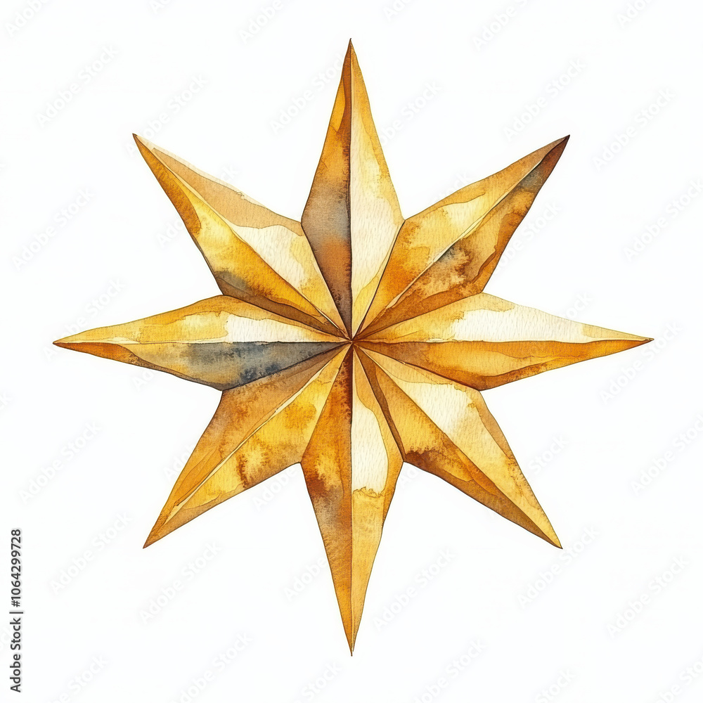 Golden star watercolor illustration with beautiful design