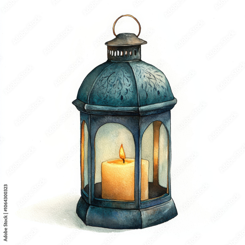 watercolor lantern with candle light creates warm ambiance