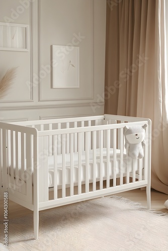 White Crib with Stuffed Animal in a Nursery